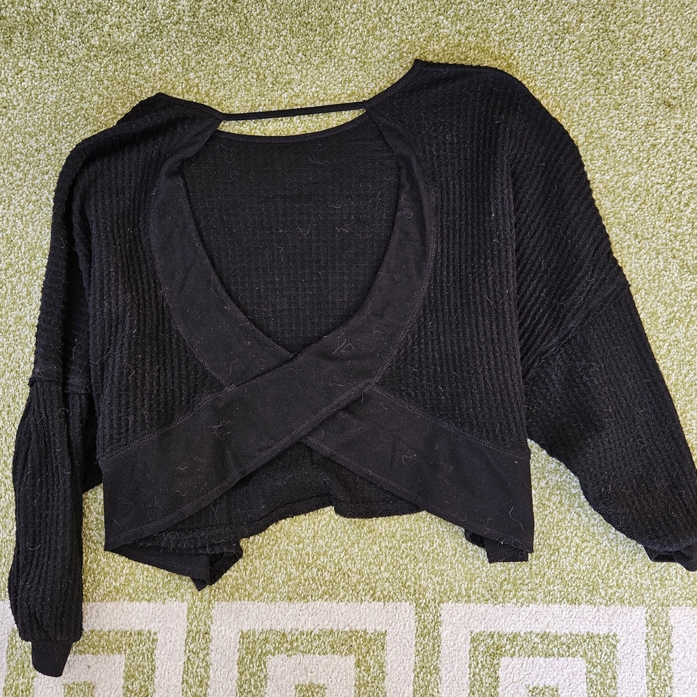 We The Free Black V-Neck Crossover Sweater
